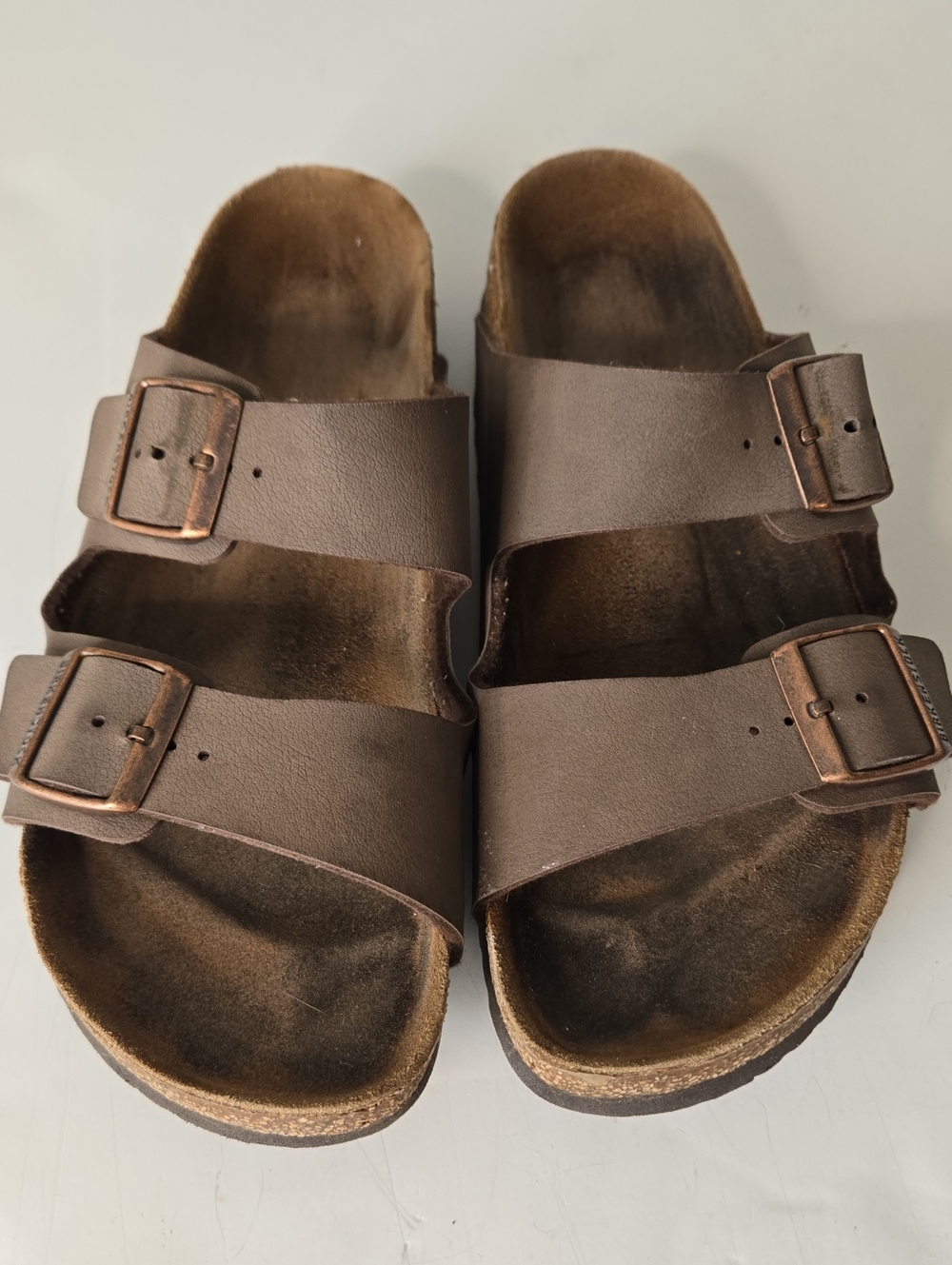 Double Buckle Brown Leather Slide Sandals 9.5 EU40